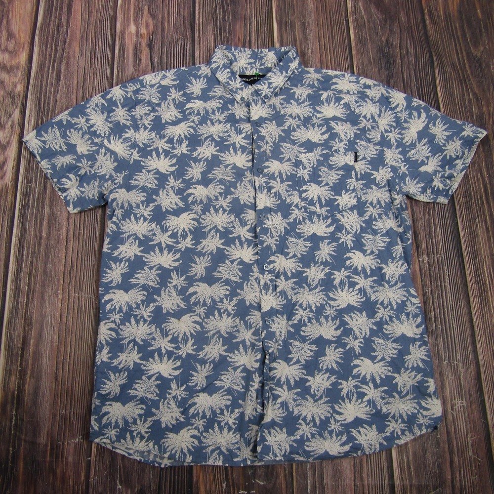 Molokai Surf Co. Shirt Mens 2XL Blue Palm Tree Hawaiian Tropical Button Up